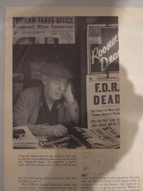 This is the picture that changed Kubrick's life. When he was just 16 years old, the future director snapped this shot of a newsstand worker on the day of FDR's death. It led to a job as a photographer for Look Magazine, and a career in photography and filmmaking was born.