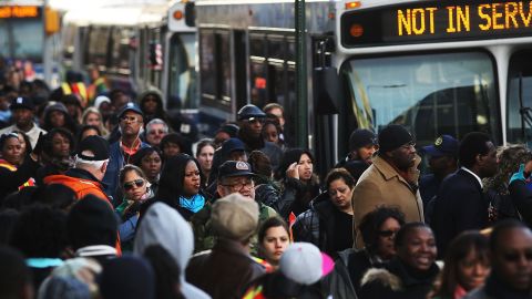 In Brooklyn this morning, thousands waited to board city buses into Manhattan.