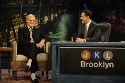 David Letterman appeared on "Jimmy Kimmel Live" in 2012. 