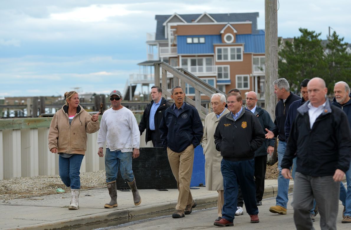 President Barack Obama surveys the damage in a Brigantine neighborhood.