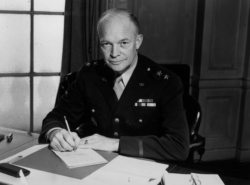 Dwight D. Eisenhower (1953-1961) had been supreme commander of the European Allied forces during World War II, and he ordered the Normandy invasion on D-Day. His popular presidential campaign slogan was "I like Ike!"