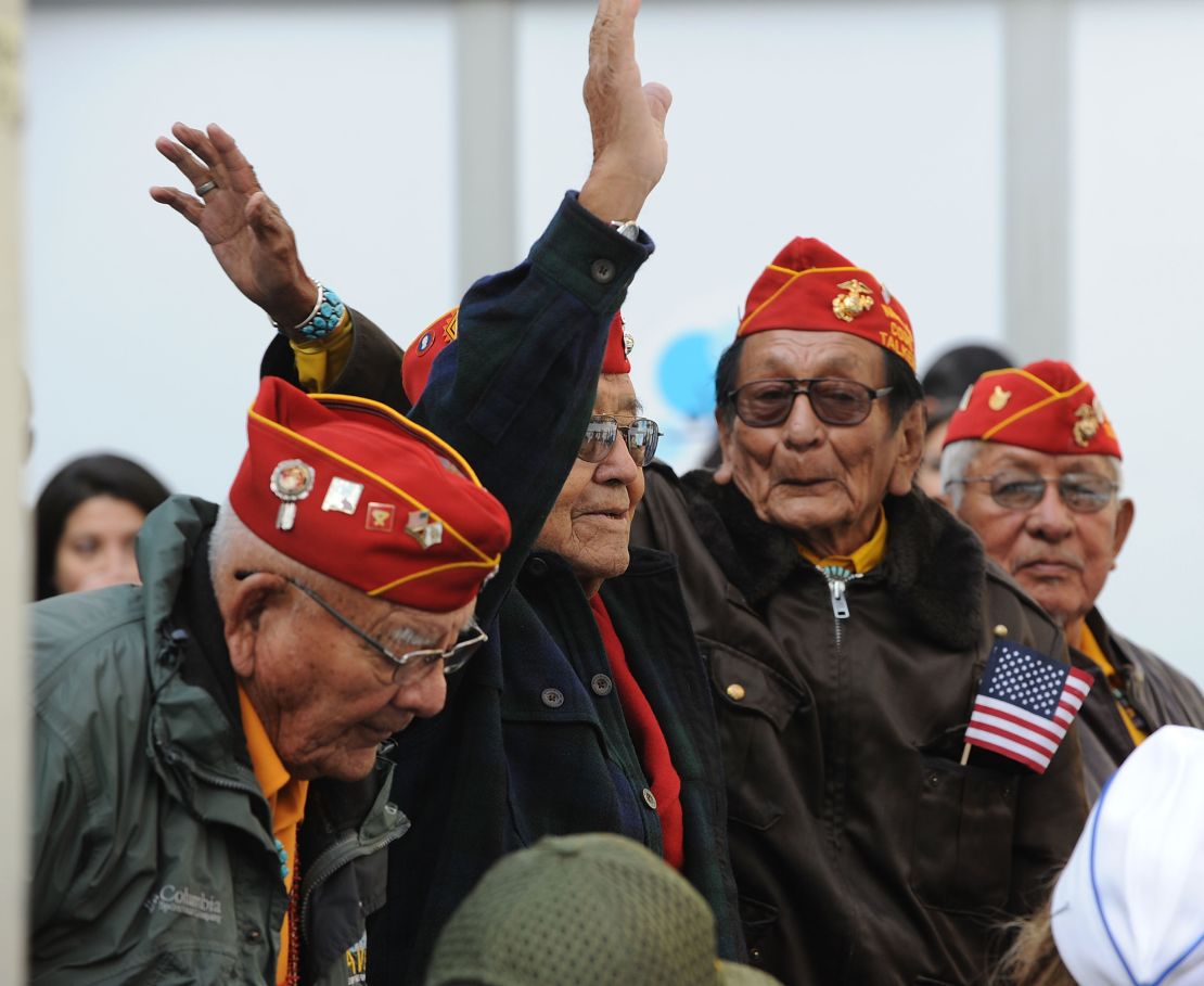 Navajo code talkers attend the 2011 Citi Military Appreciation Day event to honor veterans and current service members in New York's Bryant Park on November 11, 2011.