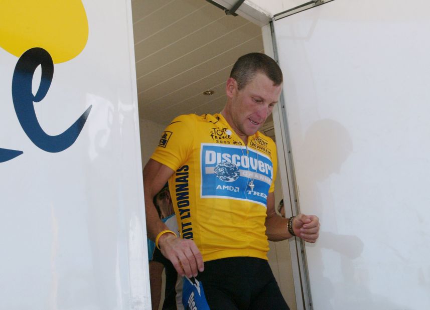 Despite taking over 200 drug tests, Armstrong -- seen here leaving an anti-doping control center during the 2005 Tour de France -- never recorded a positive result, prompting some to question the real nature of modern-day sport. 