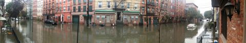 This panoramic photo from Hoboken was taken Tuesday. iReporter Michael Small was evacuated from Lower Manhattan and went to a stay with a friend in Hoboken. Hoboken flooded, lost power and the waters smelled "like gas and chemicals," he said. He is now back in New York.