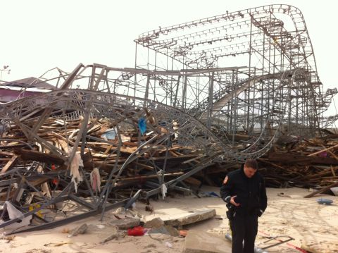 FunTown Amusement Pier in Seaside Heights, New Jersey, was washed away. The roller coaster was lost.