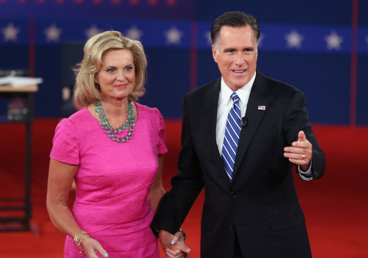 Mitt and Ann Romney after a town hall-style presidential debate in 2012.