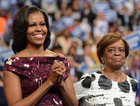 First lady Michelle Obama and her mother, Marian Robinson, at the 2012 Democratic convention.
