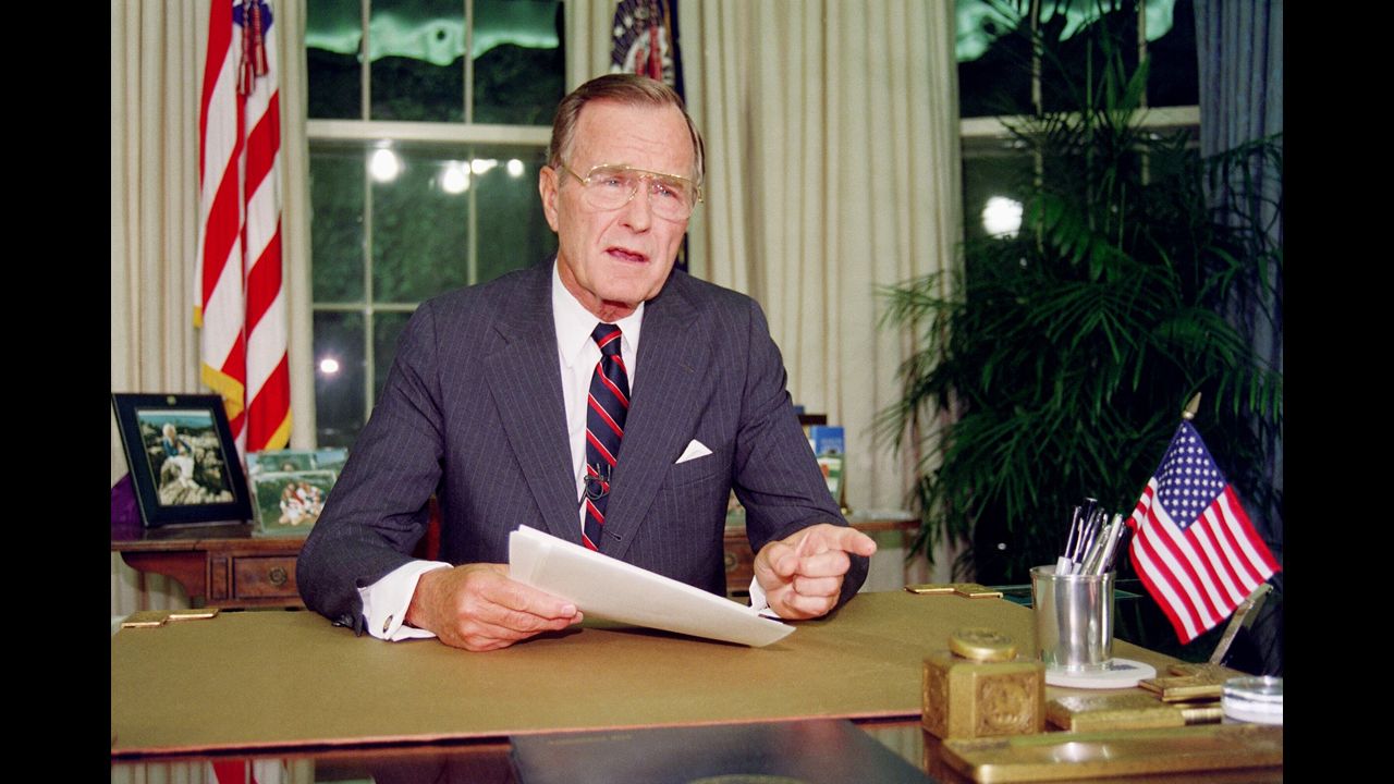 George H.W. Bush (1989-1993) was a former CIA director and served two terms as vice president under Ronald Reagan. His approval rating at home soared after he led an international coalition to oust Iraq from Kuwait, and communism in Eastern Europe fell on his watch. But he lost his bid for re-election amid a sluggish economy and after reneging on a promise not to raise taxes.