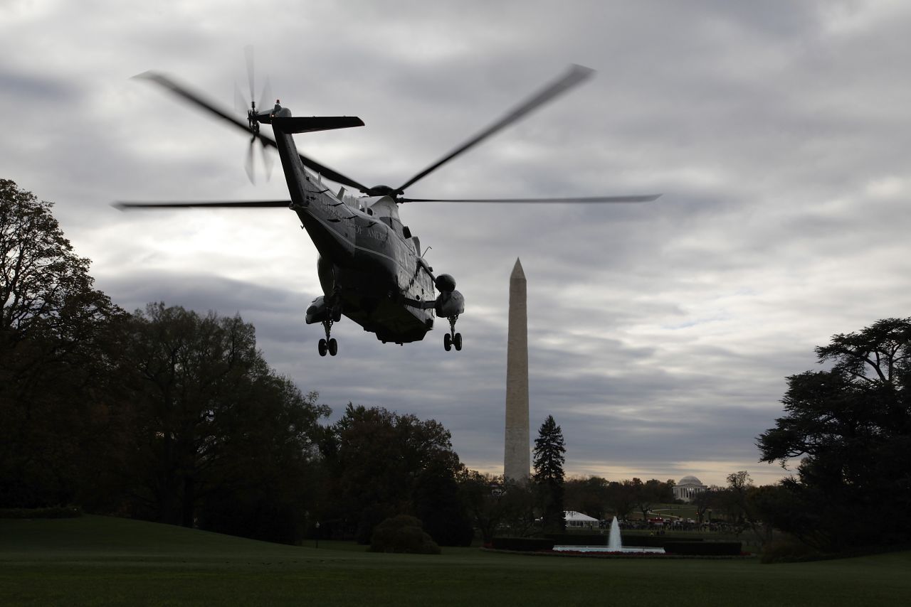 President Barack Obama departs aboard Marine One for travel to campaign events in Ohio, Wisconsin, Iowa and Virginia from the south lawn of the White House on Saturday.