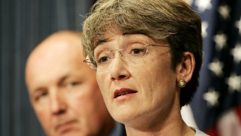 WASHINGTON - SEPTEMBER 20: Rep. Heather Wilson (R-NM), speaks with Rep. Pete Hoekstra (R-MI), chairman of the House Intelligence Committee, during a news conference on the FISA surveillance bill mark-up at the U.S. Capitol September 20, 2006 in Washington, DC. If the act expires it would repeal the requirement in current law that all national security surveillance conducted domestically be overseen by the courts. 