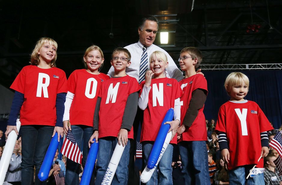 Romney meets some young supporters during a campaign rally at the Hy-Vee Center in Des Moines, Iowa, on Sunday.