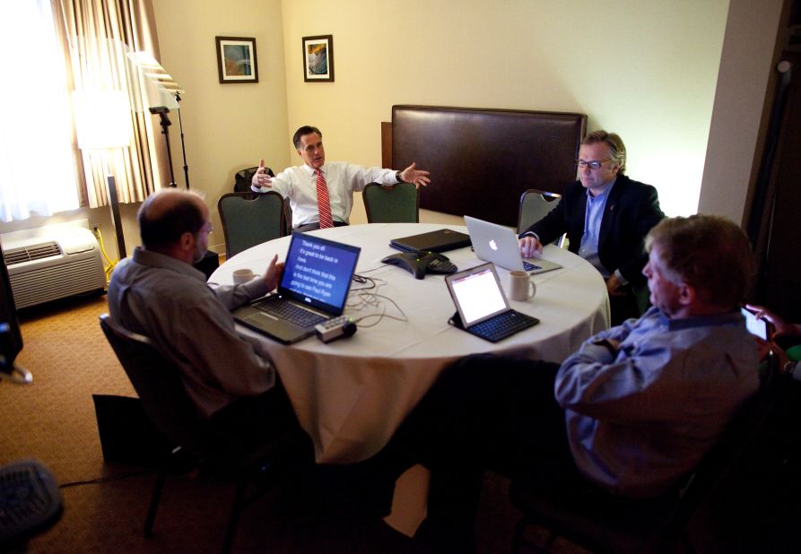 Gov. Mitt Romney prepares for a speech in Toledo, Ohio, on Oct. 26, 2012.