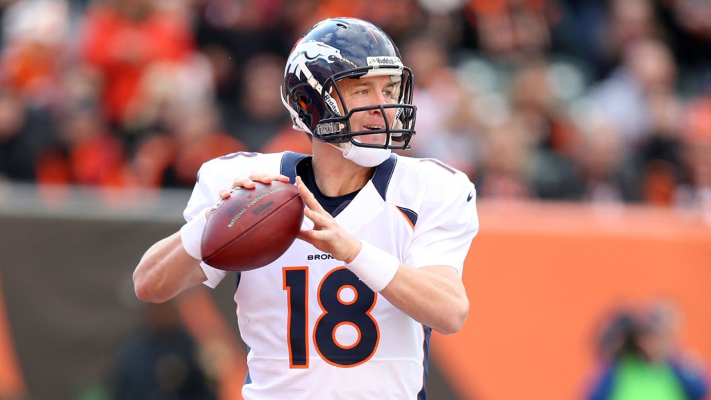 Broncos quarterback Peyton Manning throws a pass during the game against the Bengals.
