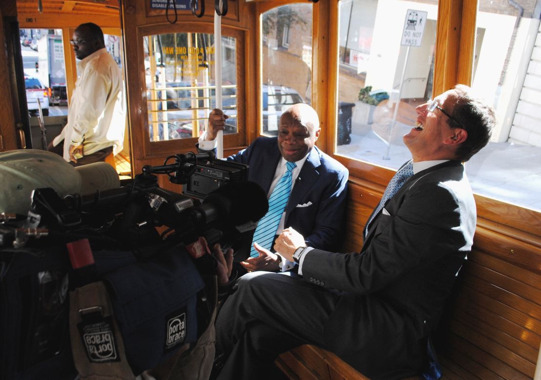 CNN's Richard Quest shares a joke with former San Francisco Mayor and Democrat Willie Brown on the final leg of his tour across the U.S. 
