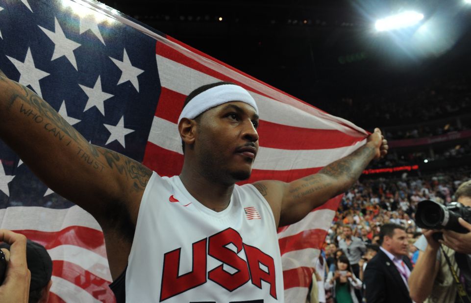 Basketballer Carmelo Anthony, seen here celebrating 2012 Olympic gold, is in no doubt as to who he can trust, helping Obama during a fund-raising day in New York in August.  