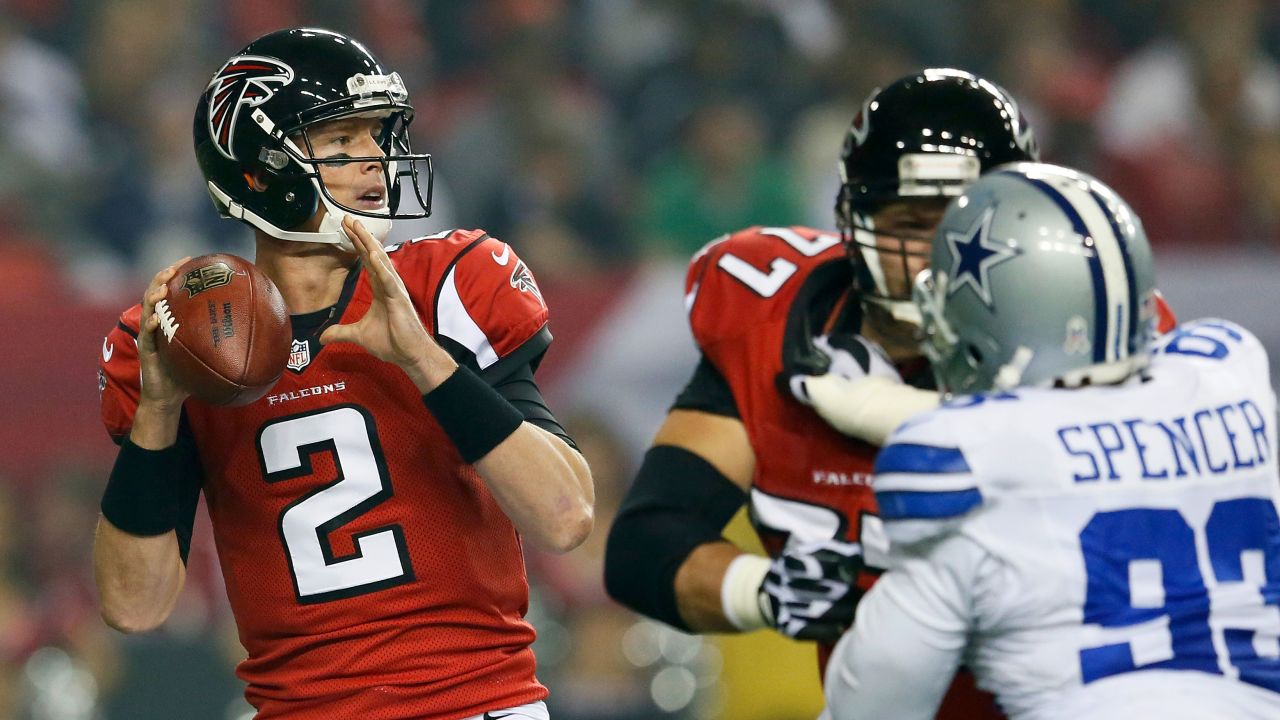 Falcons quarterback Matt Ryan steps back in the pocket during Sunday's game against the Cowboys.