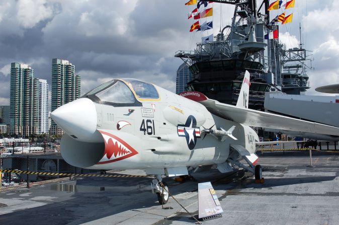 The F-8 Crusader is one of 25 restored aircraft exhibits aboard the Midway. The Crusader was a supersonic fighter which saw a lot of action during the Vietnam War.