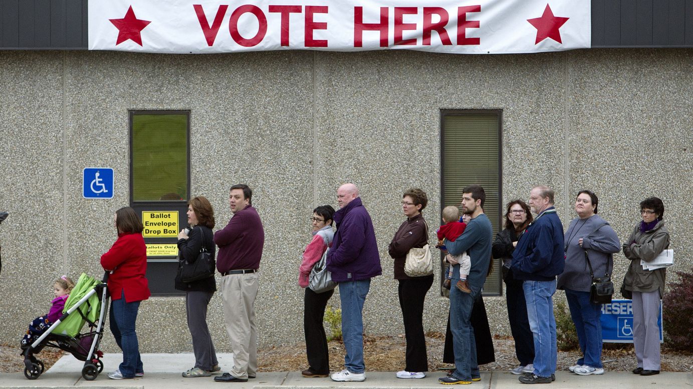 Voters wait outside the Johnson County election office in Olathe, Kansas, on Monday, November 5, the last day of early voting.