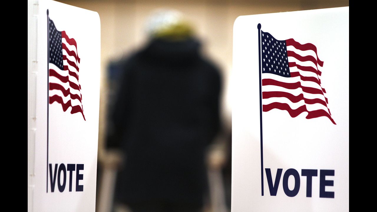 A  citizen votes at Carleton Middle School in Sterling Heights, Michigan. 