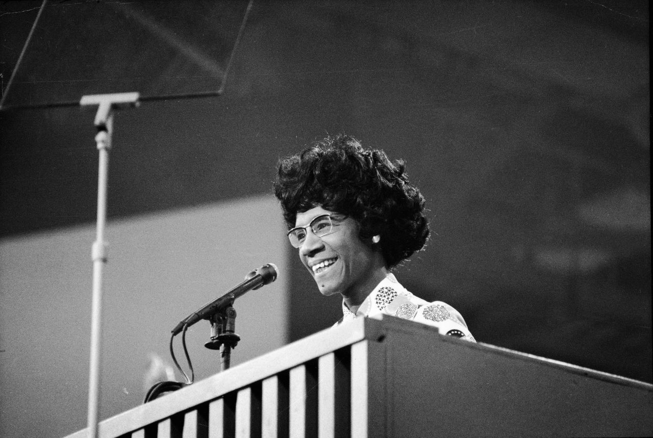 Shirley Chisholm, who in 1968 became the first African-American woman elected to Congress, at the 1972 Democratic National Convention.