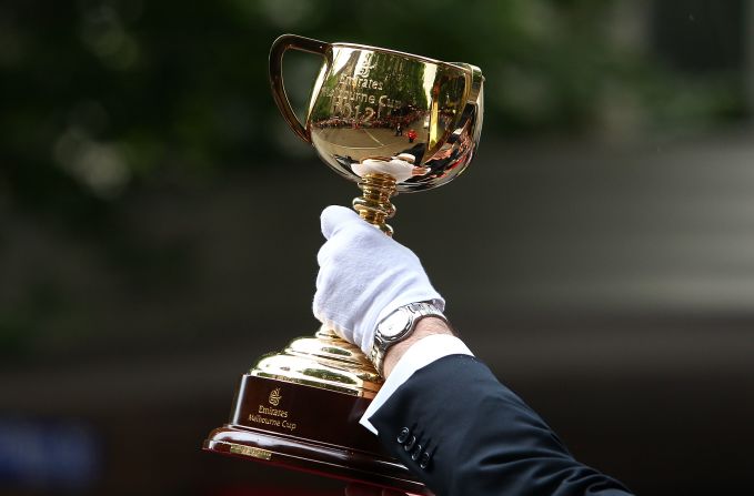 This is what they're all competing for: The Melbourne Cup. It's shown here during the annual Melbourne Cup Parade through the city on November 5.