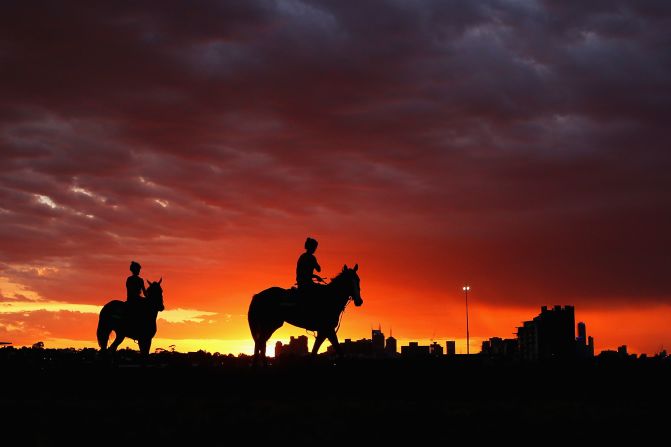 Track riders head out for a trackwork session ahead of the big day,on November 5, Melbourne, Australia.