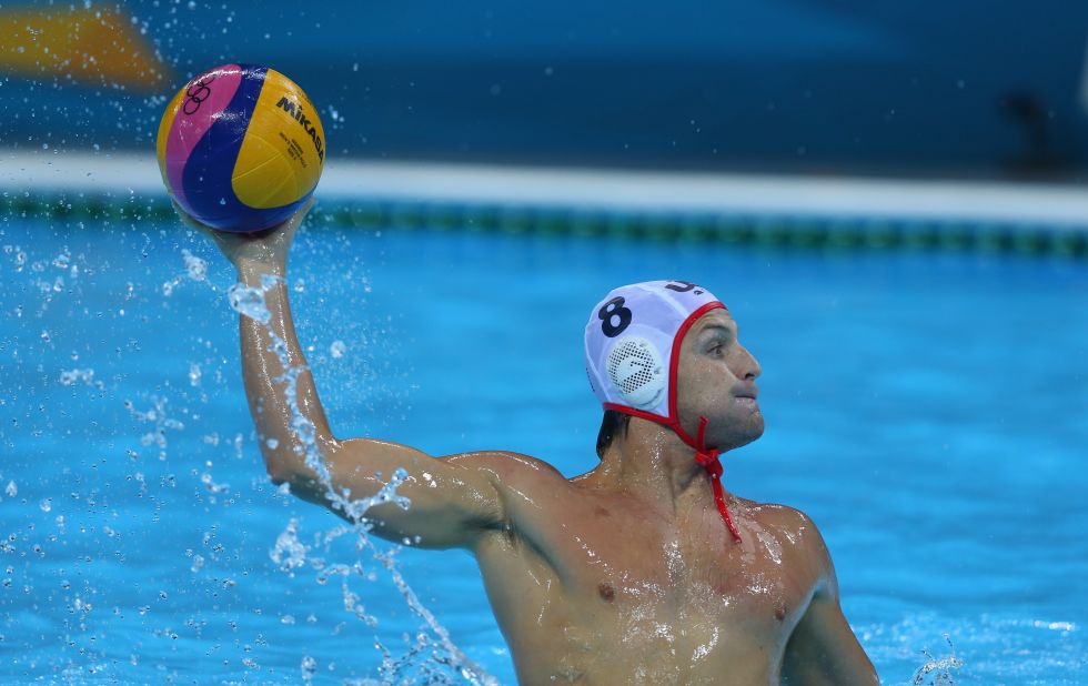 Water polo player Tony Azevedo, shown here playing for the United States at the 2012 Olympics, also plays professionally for a team in Croatia. 