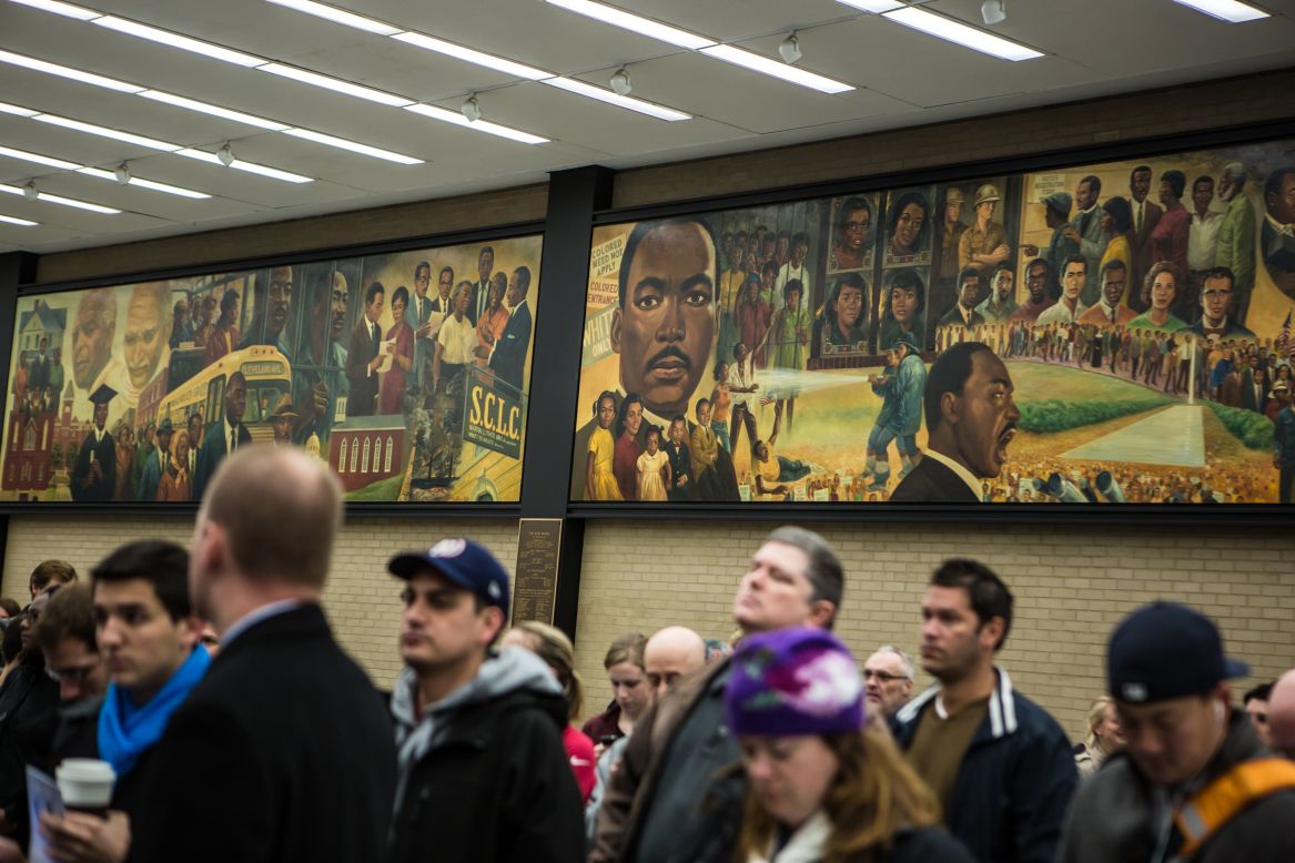 People line up to cast their ballots at the Martin Luther King Jr. Memorial Library in Washington, D.C.