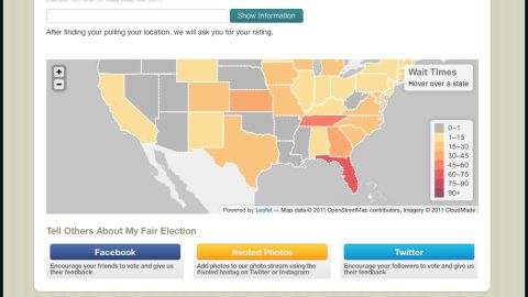 MyFairElection.com aggregates reports of wait times and other issues at polling places.