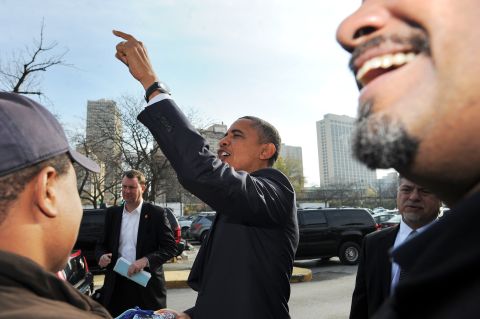President Obama greeted supporters outside a campaign office in Chicago.