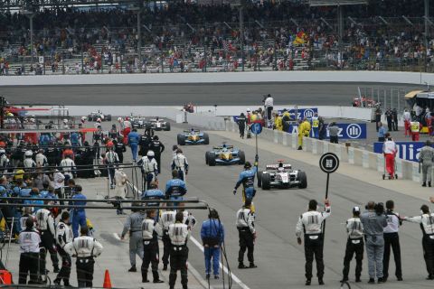 At the end of the parade lap, the seven Michelin teams peeled off into the pit lane -- leaving only Ferrari, Jordan and Minardi to contest the race.
