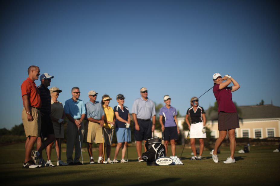 Sorenstam still spends a lot of time on the golf course as she works with players of all standards in her thriving academy.