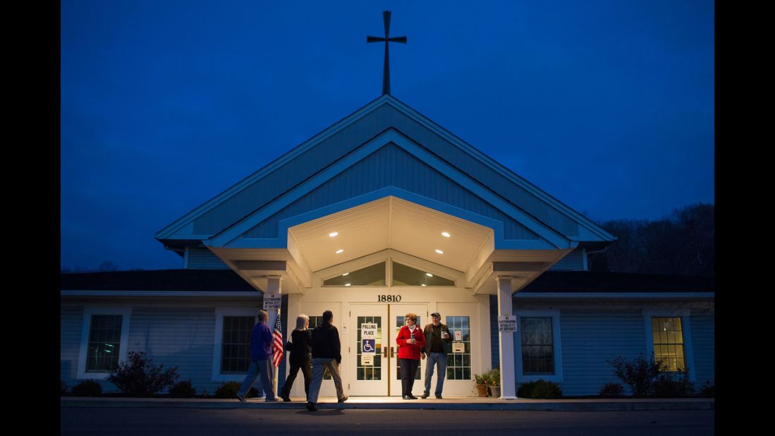 Voters enter the polling site at StarBridge Christian Center in Wildwood, Missouri.