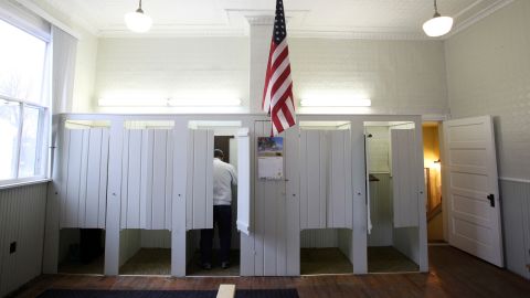 A man votes inside the Town Hall in Franconia, Minnesota.