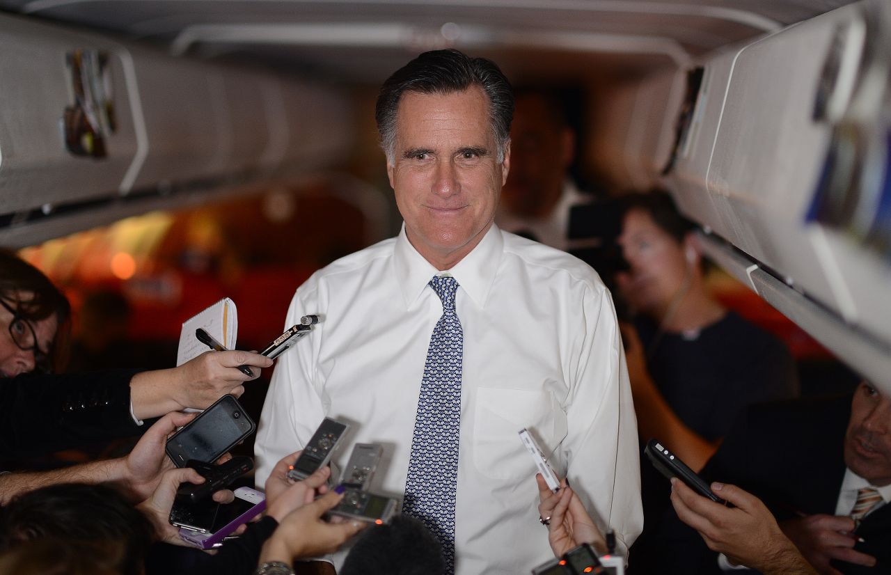 Republican presidential candidate Mitt Romney spoke with journalists during the last flight of his presidential campaign.
