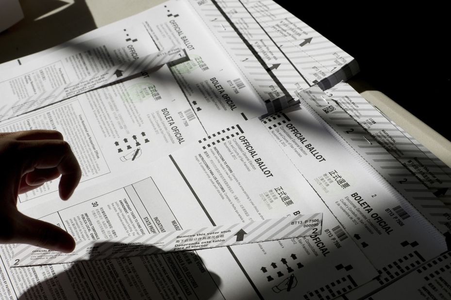 A volunteer prepared ballots at a polling station in San Francisco, California. 