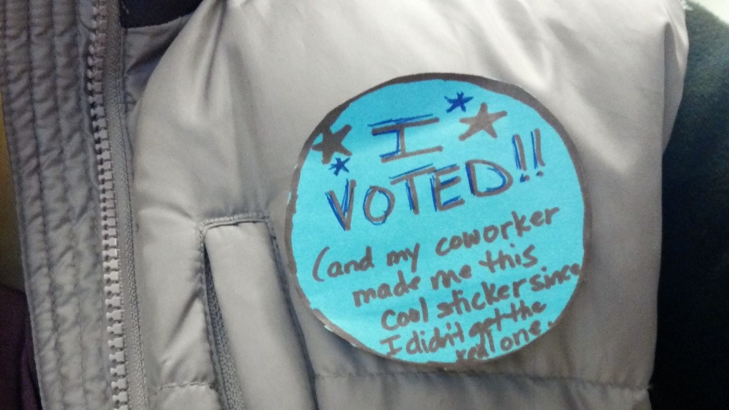 iReporter Kate Coleman, 31, of Wilmington, Delaware, shared this photo of a homemade voting sticker.