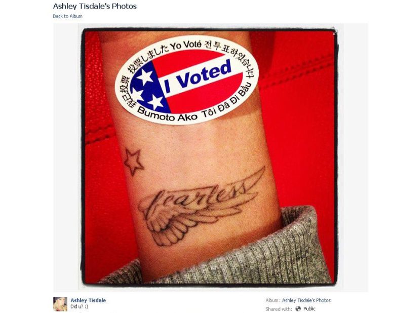 Ashley Tisdale picked a unique spot to place her "I Voted" sticker on November 6. 