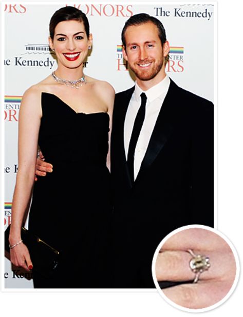 Actor Adam Shulman popped the question to Anne Hathaway in 2011 with a 6-carat emerald-cut diamond ring by New York jewelry company Kwiat.