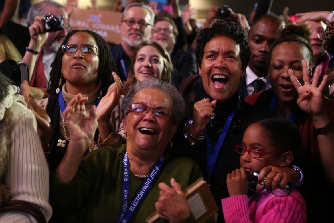 Obama supporters in Chicago, his hometown, shared their joy at the president's projected victory.   
