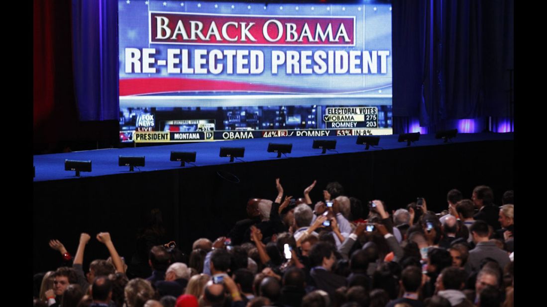 A huge screen gave Obama supporters in Chicago plenty to cheer about: The president won a second term. 