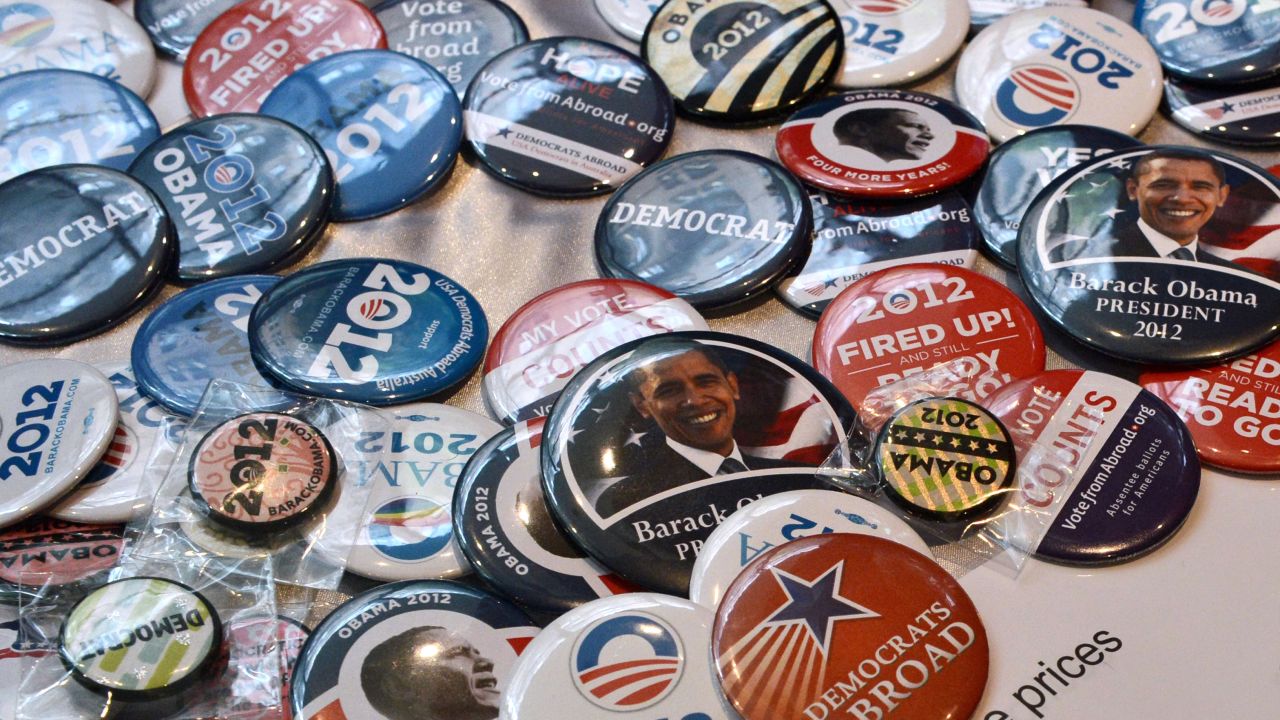 Obama merchandise is displayed for sale during an election viewing party at a bar in Sydney, Australia.