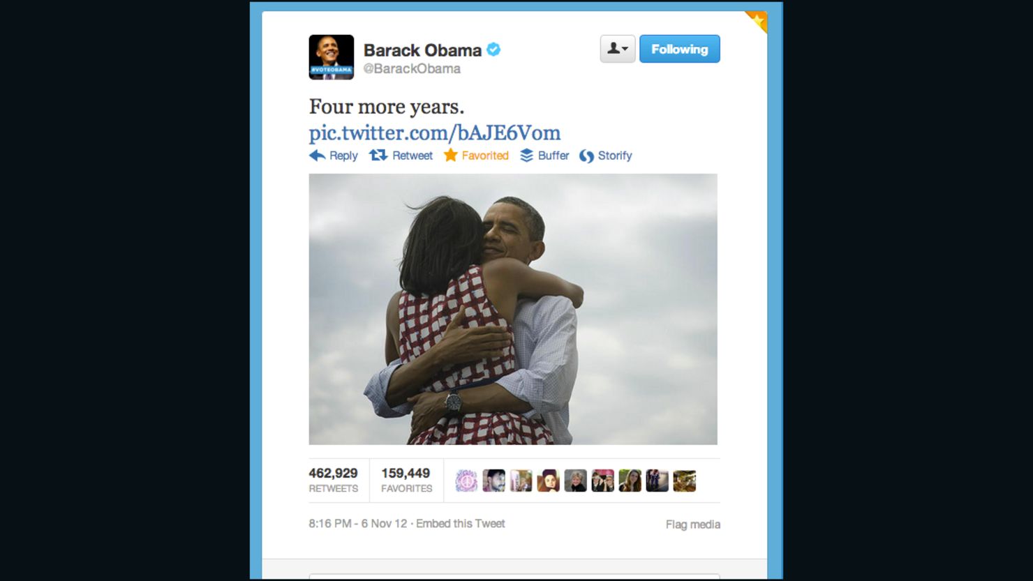                    This tweet by @BarackObama quickly became the most retweeted post of all time