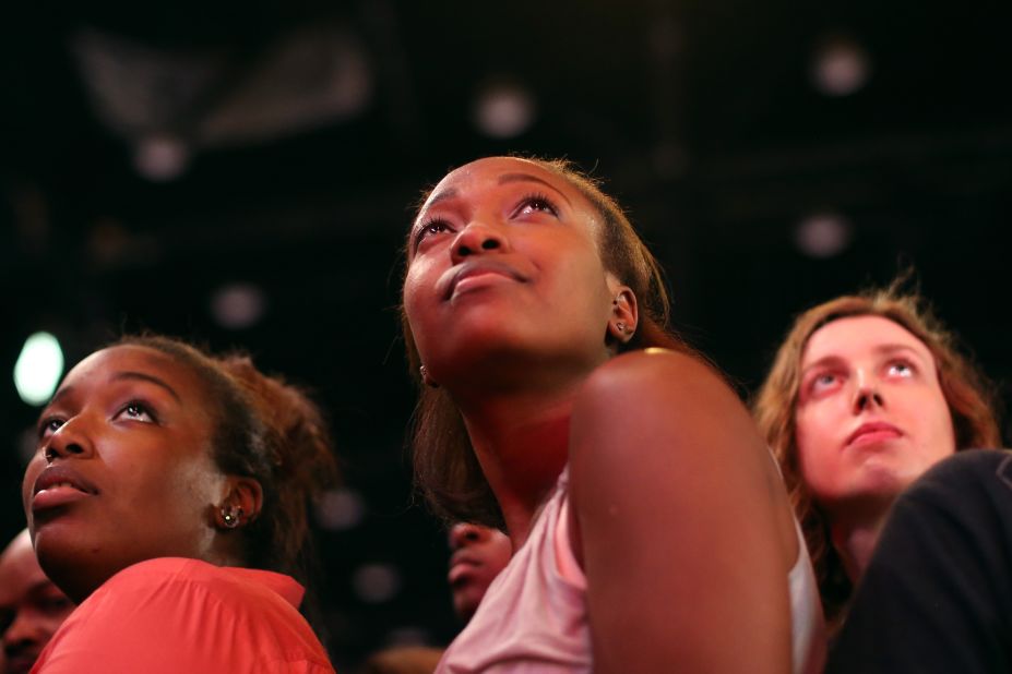 Young Obama supporters watched the president stride onto the stage to deliver his victory speech. 