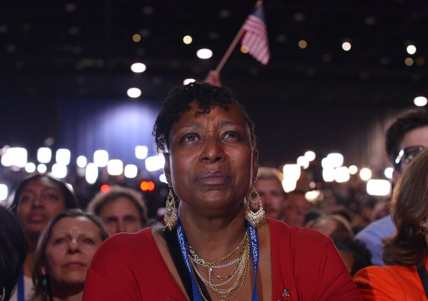 A supporter listened intently to President Barack Obama's victory speech in Chicago.
