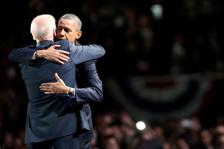 President Barack Obama embraced Vice President Joe Biden after delivering his victory speech at McCormick Place in Chicago. 