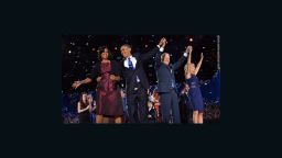(From L-R) First Lady Michelle, US President Barack Obama, Vice-President Joe Biden and Second Lady Jill Biden acknowledge supporters following Obama's victory speech in Chicago on November 7, 2012. Obama swept to re-election, forging history again by transcending a slow economic recovery and the high unemployment which haunted his first term to beat Republican Mitt Romney. AFP PHOTO/Jewel SAMAD        (Photo credit should read JEWEL SAMAD/AFP/Getty Images)