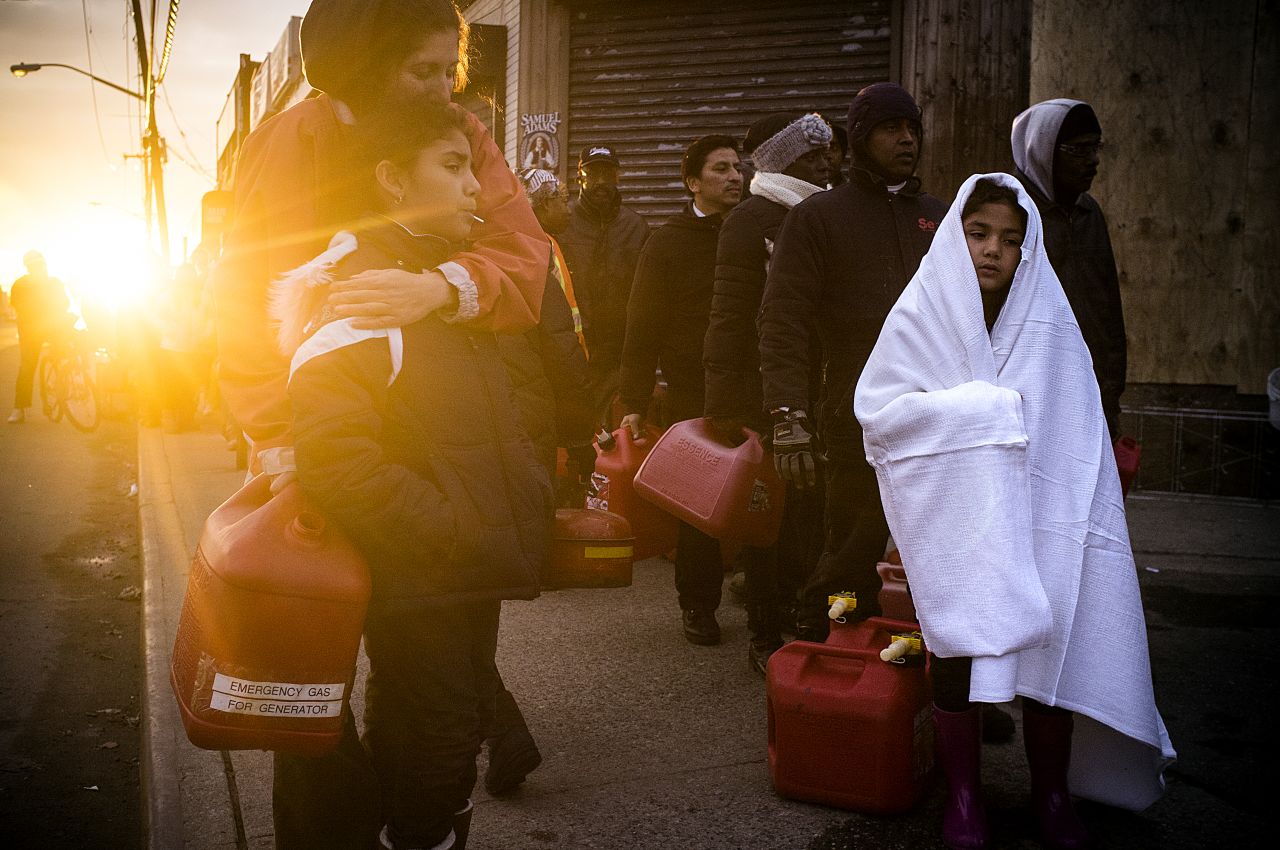 New Yorkers from Rockaway wait in line for gasoline on Tuesday, November 8 in the Rockaway area of Queens, New York. 