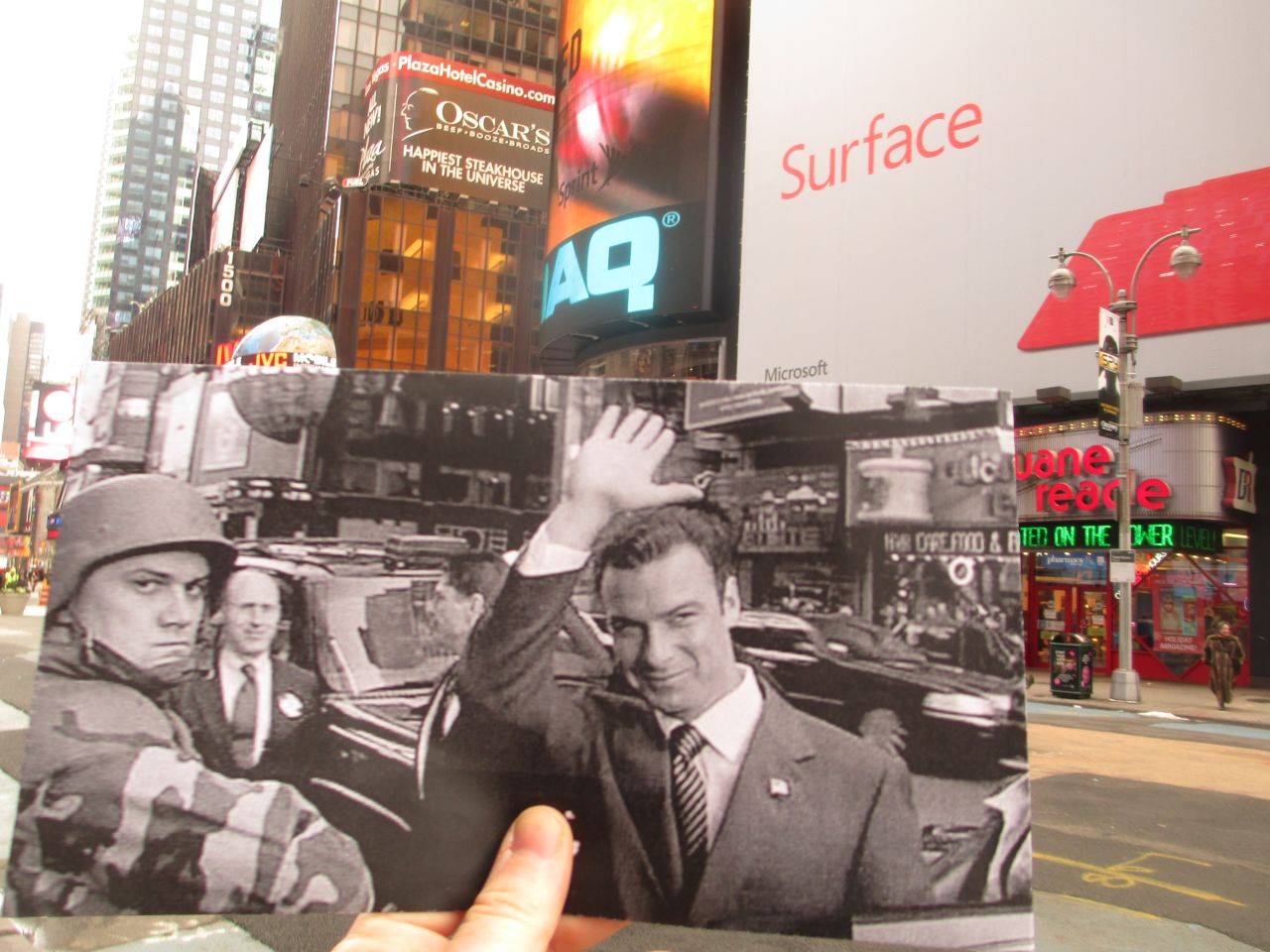 Rep. Raymond Shaw (Liev Schreiber) waves to supporters as he seeks the vice presidency. Fans of psychological thrillers will recognize the corner he's standing on -- Broadway and 43rd Street -- as the corner Tom Cruise runs past in the movie "Vanilla Sky."