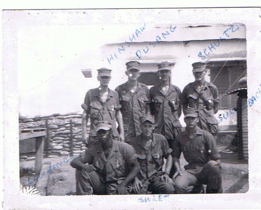 Ron Posey, second from right on the top row, with other Marines who fought in Operation SWIFT. 